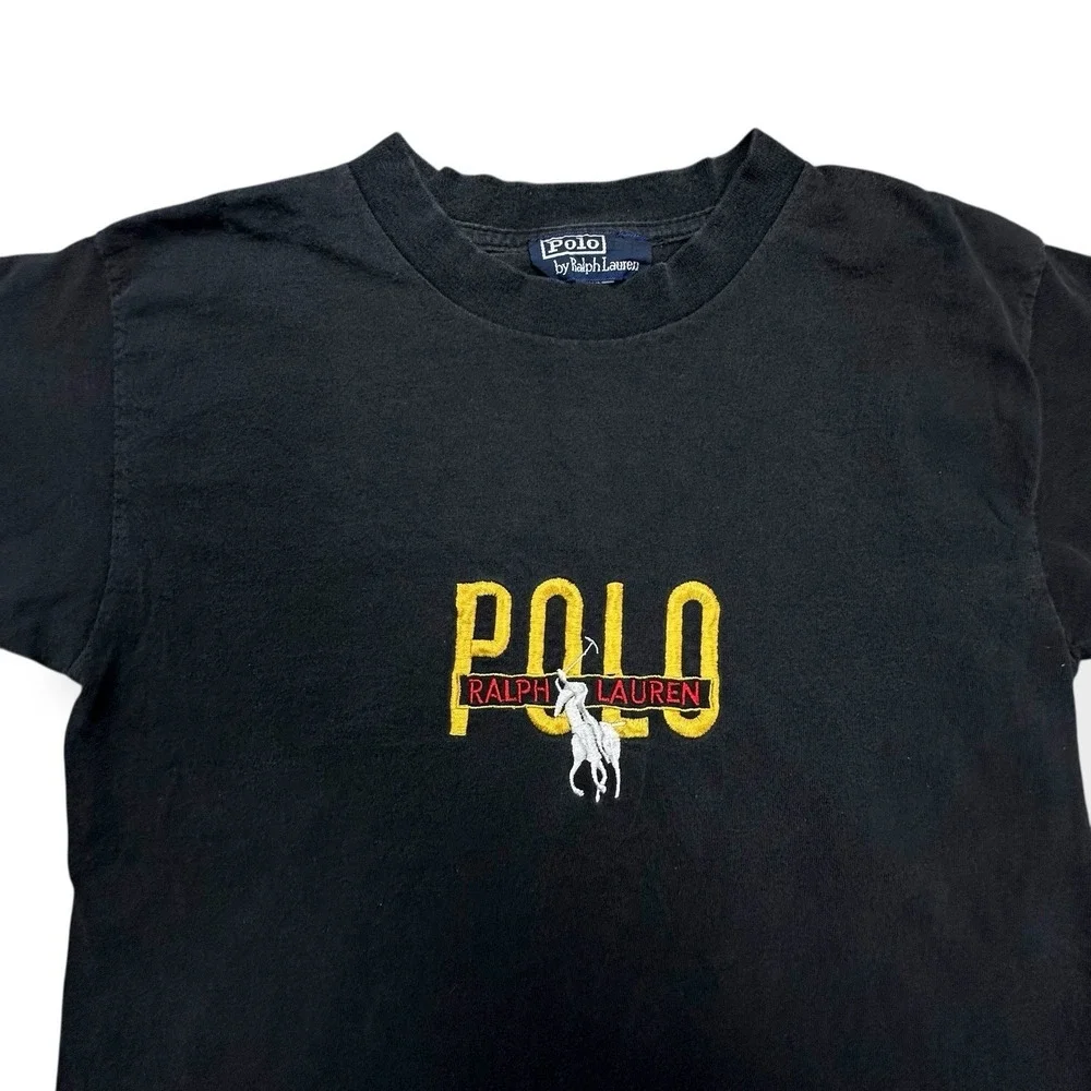 VTG Polo Ralph Lauren Shirt‎ Men's Black Medium Big Pony USA Made 100% Cotton